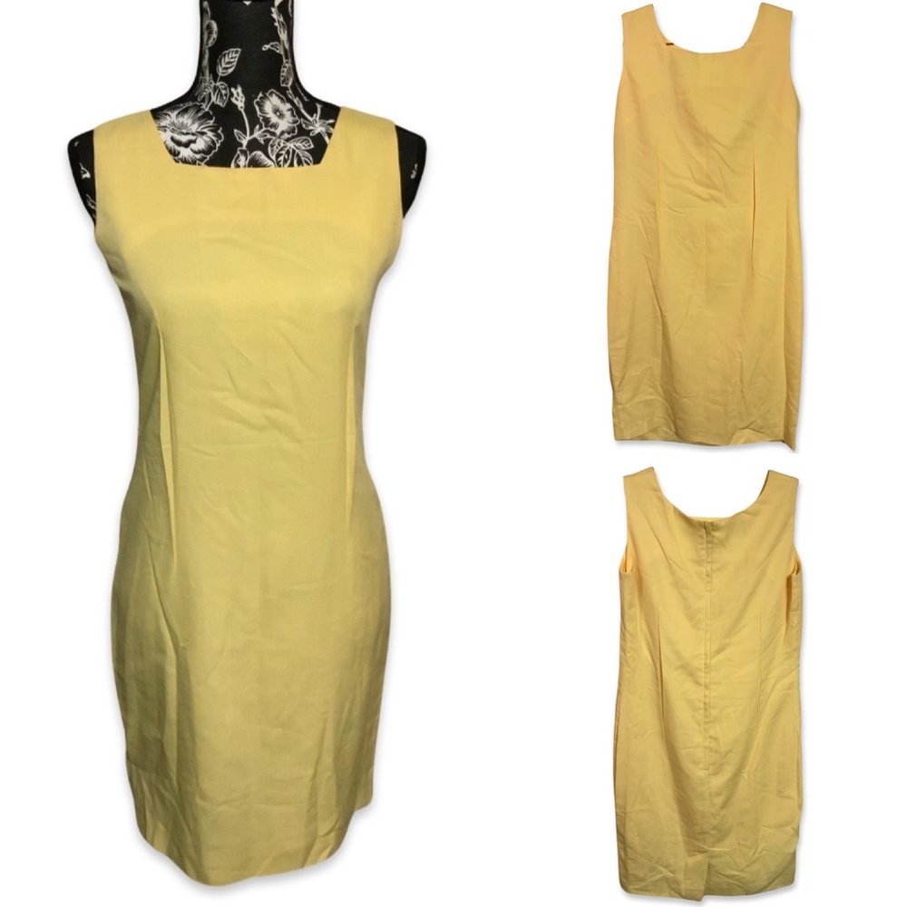 Vintage Madrigal A Line Strap Square Neck Knee Length Womens Euro 36 US 6 Yellow